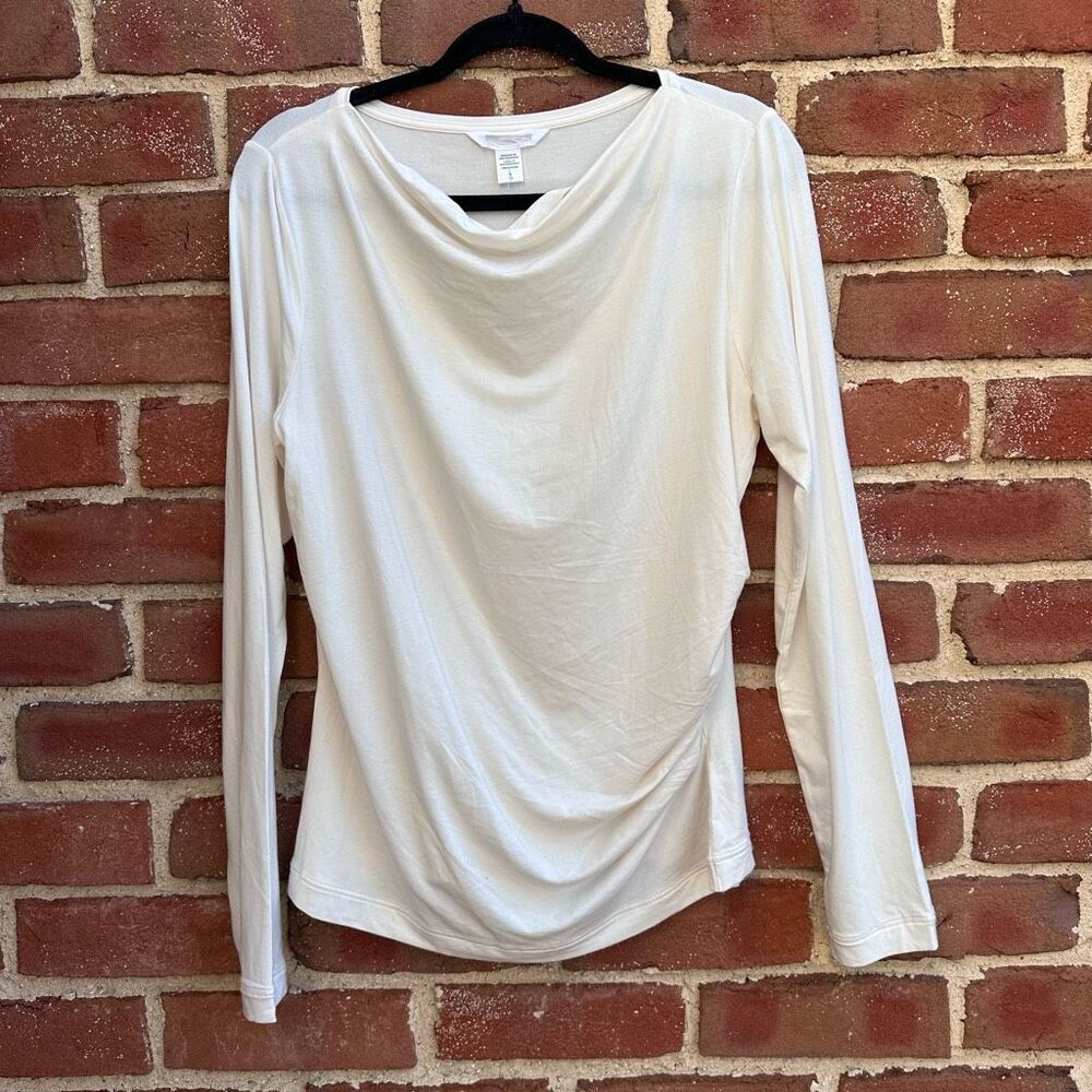 Athleta Weekender Ruched Boat Neck Tencel Long Sleeve Top White Small NEW - Picture 2 of 8
